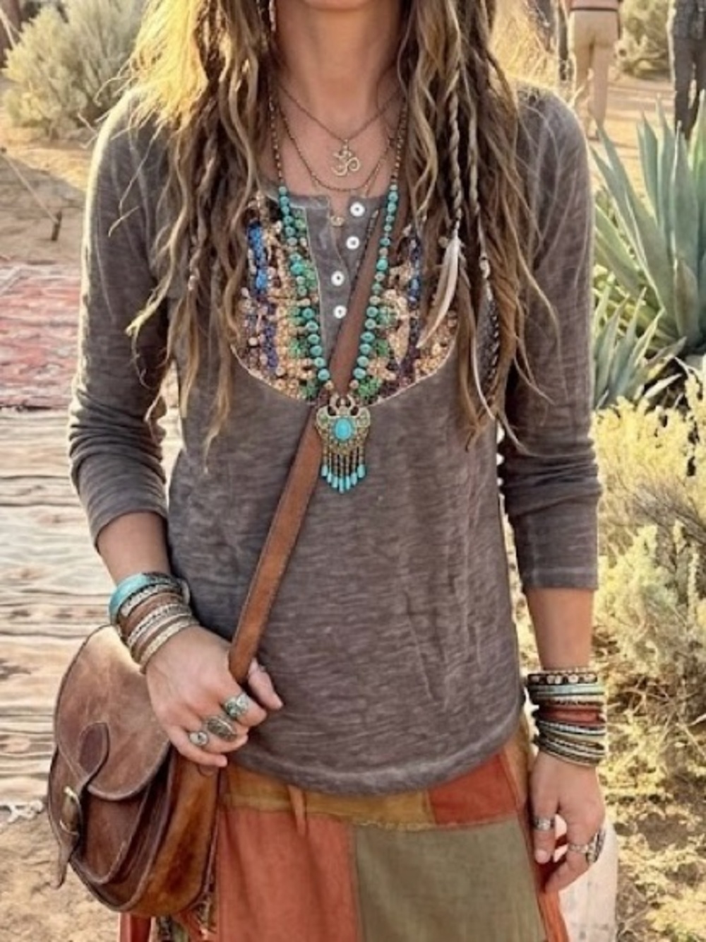 Free People Long Sleeve Henley Sequined Neckline Boho Cotton Indie Peasant Chic